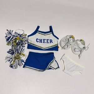 Build A Bear BAB Cheerleader Cheer Outfit Blue & White W Shoes Pom-poms EUC